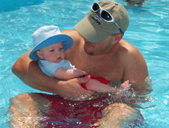Max joins Dad for a splash